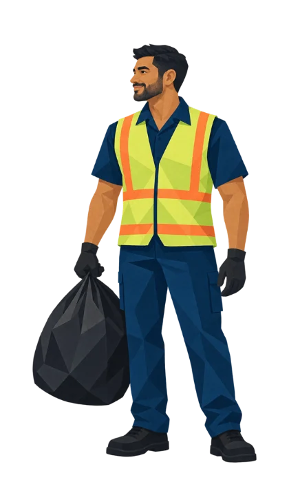 A WSI valet porter holding a tied trash bag