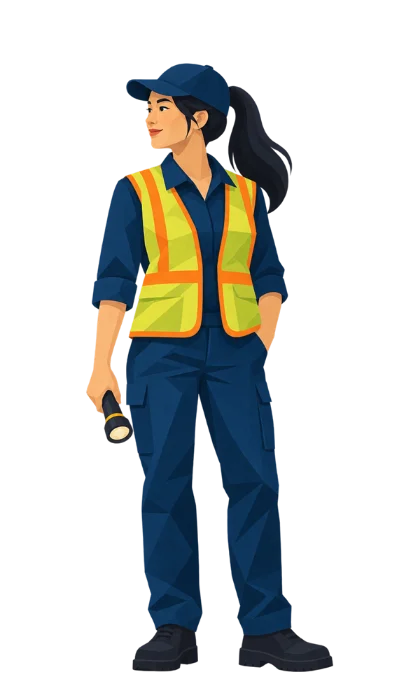 A field service technician with a flashlight